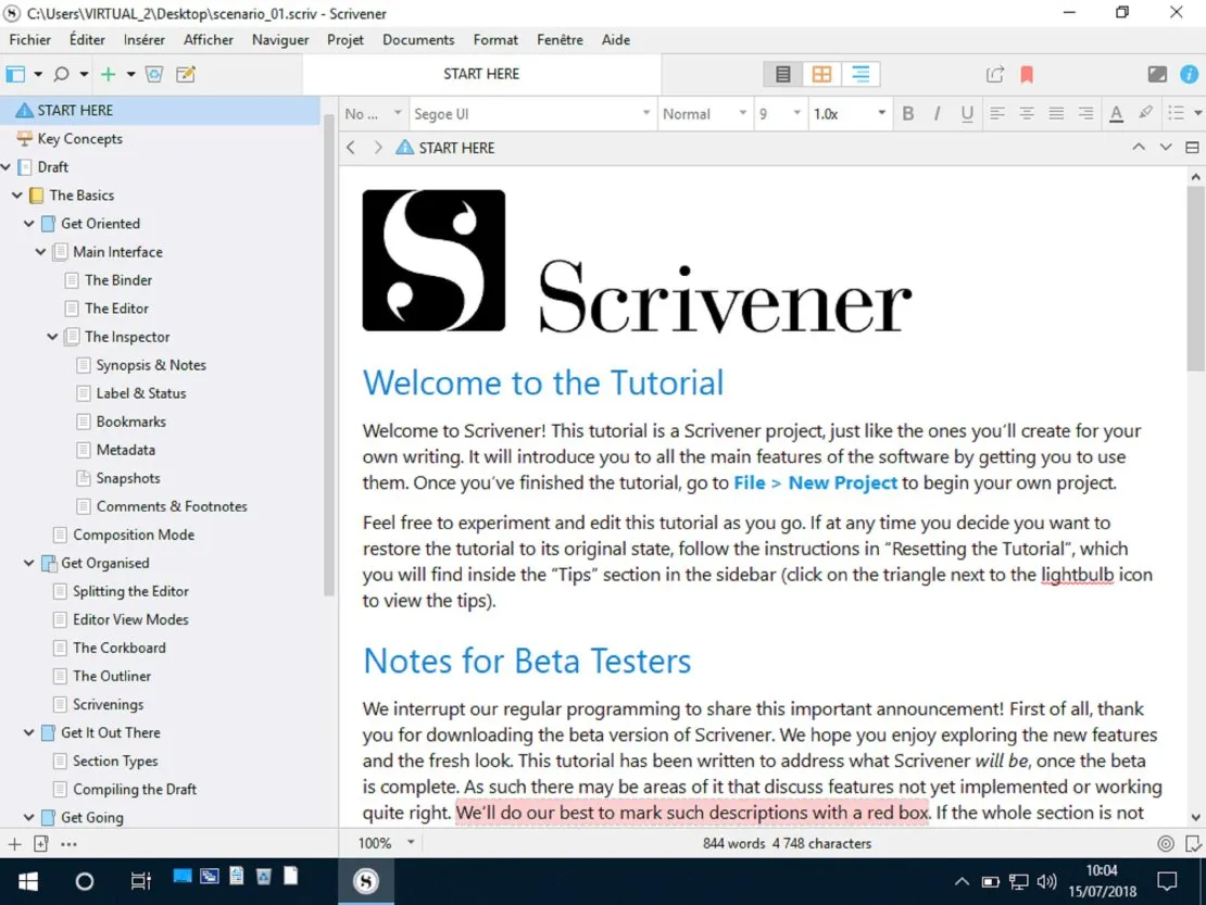 “Scrivener” to write a script. © Benoît Labourdette.