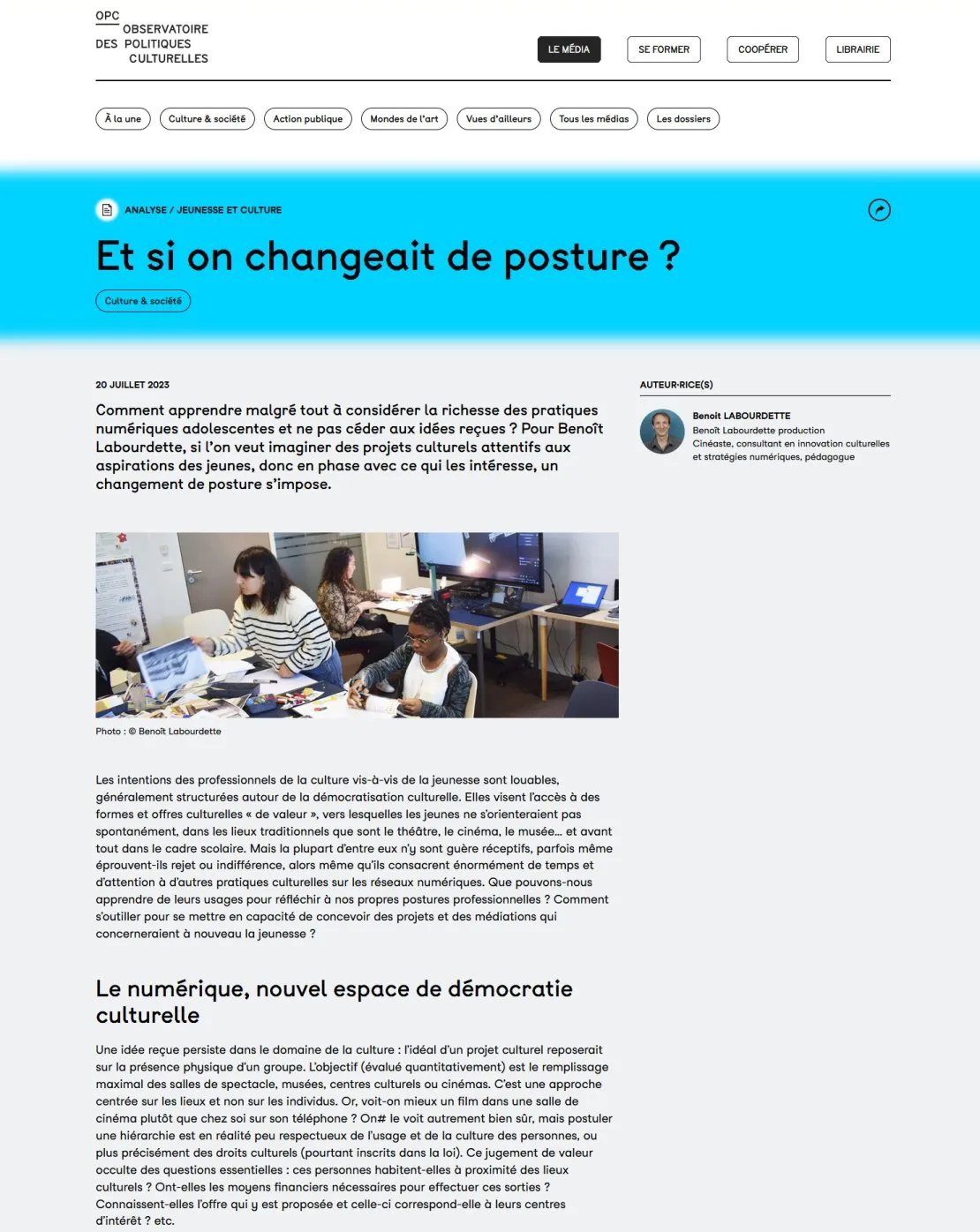 Média de l'OPC : « Et si on changeait de posture ? ». © Benoît Labourdette.
