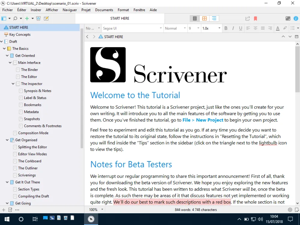 “Scrivener” to write a script - 1 © Benoît Labourdette 2018.