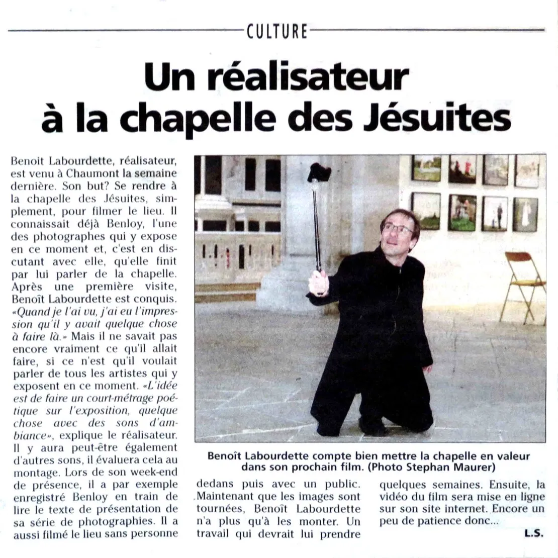 Le Journal de la Haute-Marne : « Un réalisateur à la chapelle des Jésuites ». © Benoît Labourdette.