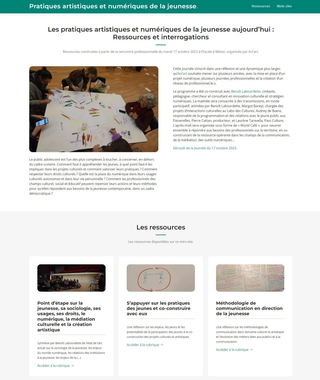 Website: Artistic and digital practices for young people. © Benoît Labourdette.