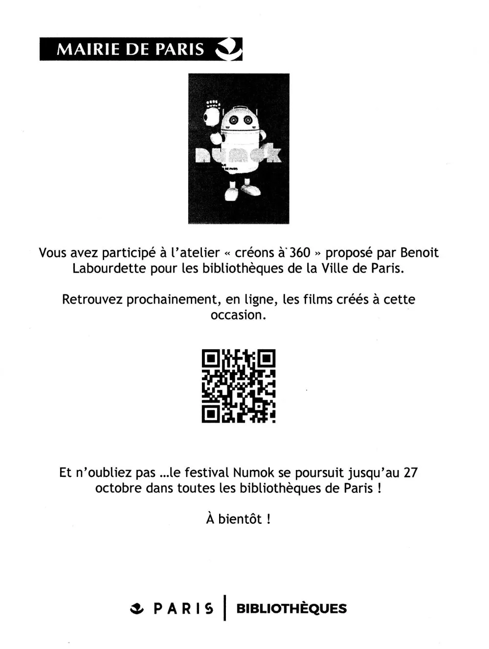 Festival Numok : atelier « Créons à 360° » (bibliothèques de la Ville de Paris) - 26 © Benoît Labourdette 2018.