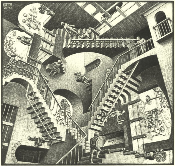MC Escher : Relativité, 1953. Lithographie.